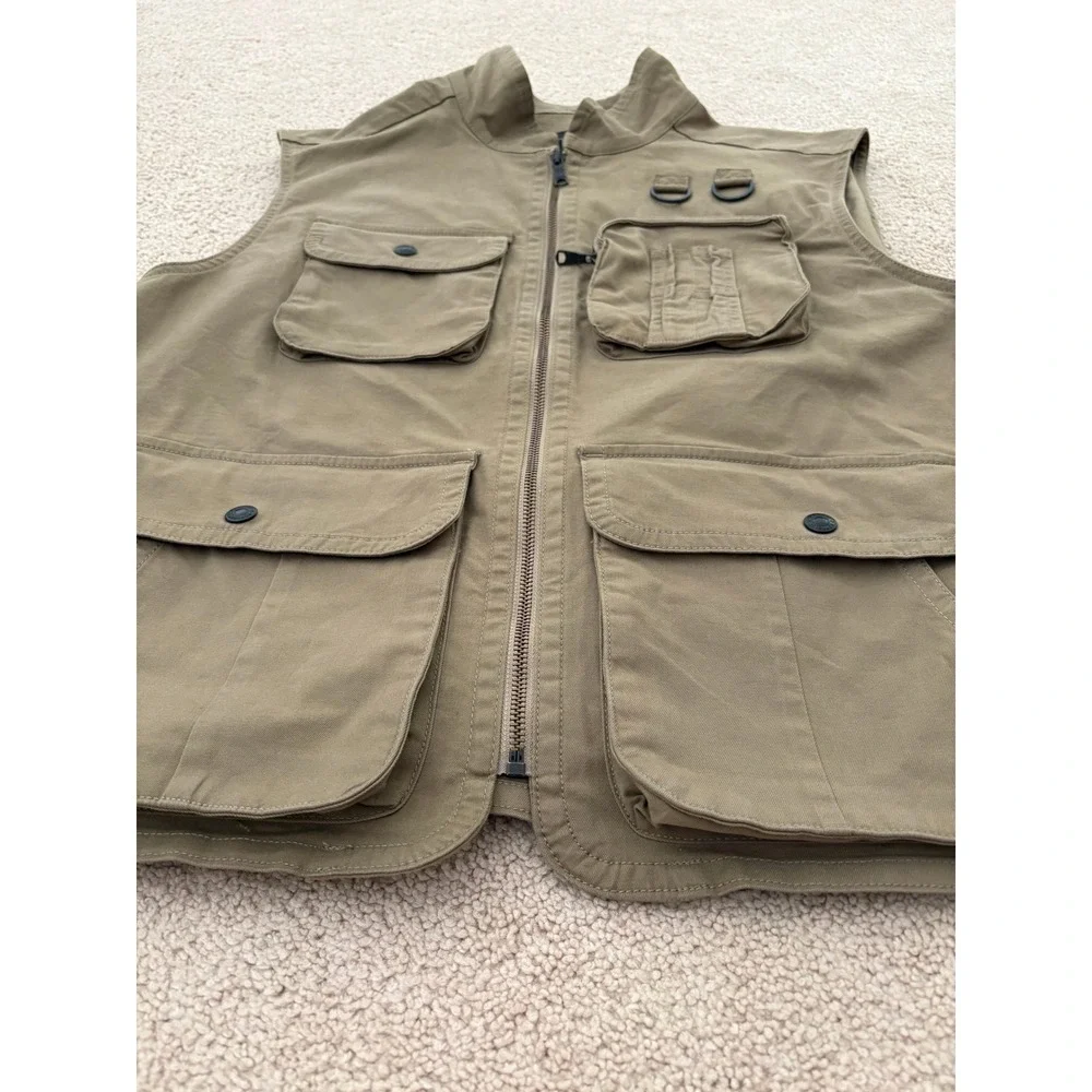 Banana Republic Mens Utility Vest Large Khaki Brown Cotton Multi-Pocket Gorpcore